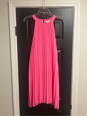 Pleated Halter Maxi Dress in Bright Pink